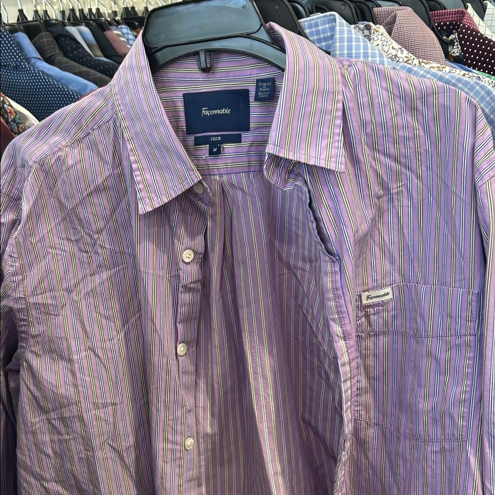 Faconnable Lavender Multicolor Striped Dress Shirt